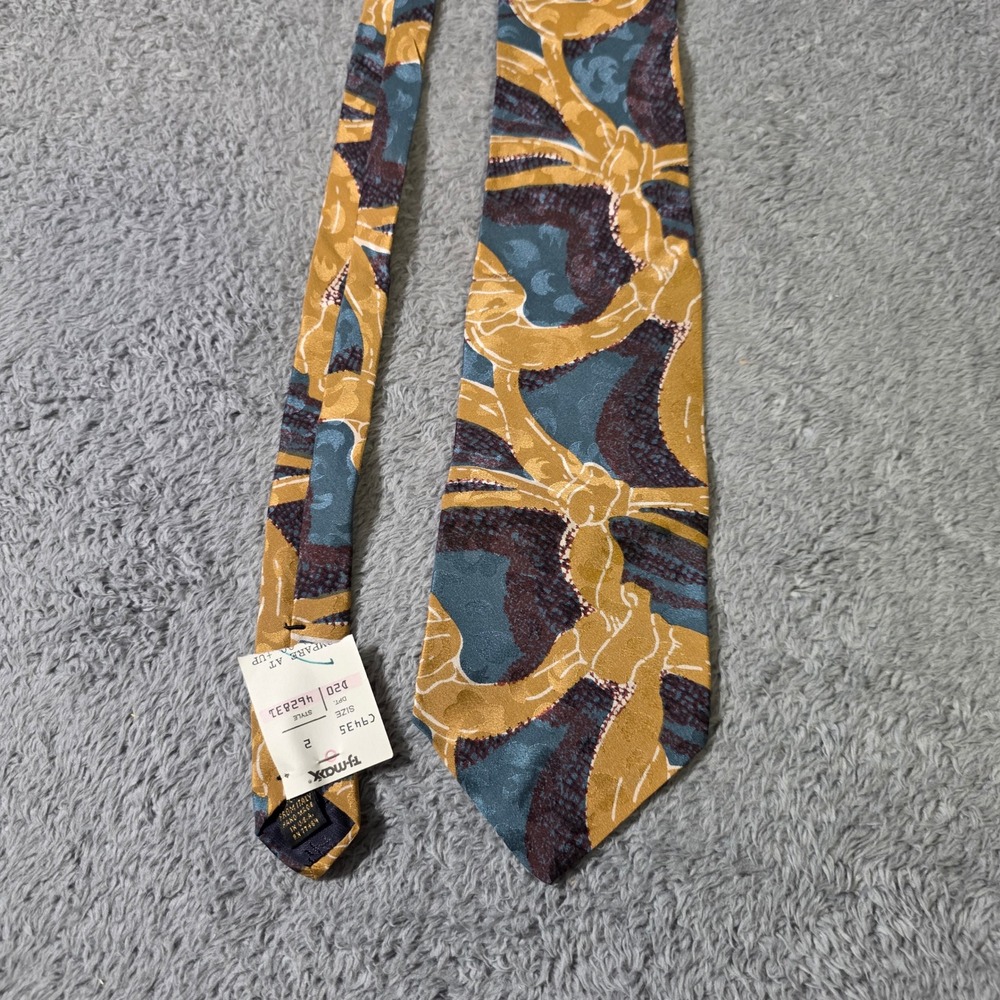 Anne Klein Mens OS Silk Necktie Gold Teal‎ Abstract Geometric Made in Italy NEW